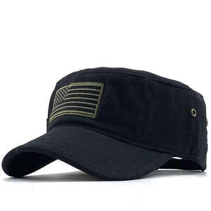 Tactical black washed cotton patrol cap with olive green American flag embroidery
