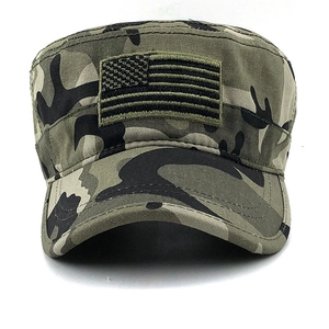 Classic camo cadet army cap with embroidered American flag patch for outdoor use