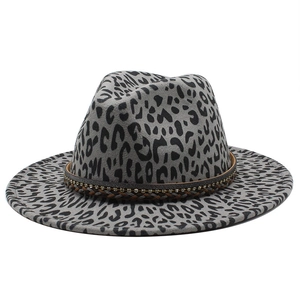 Cappello Fedora grigio in lana maculato con fascia intrecciata e strass luminosi