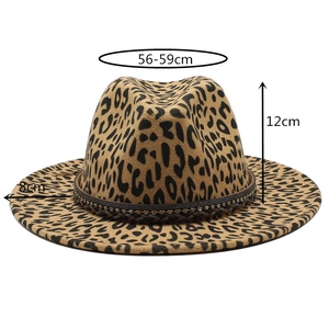 Cappello fedora leopardato con fascia strass, tesa 8cm, altezza 12cm, misura 56-59cm