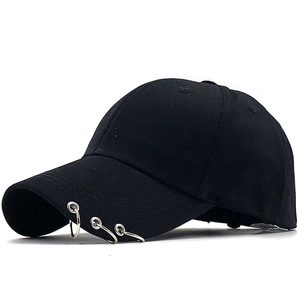 Unisex Cotton Baseball Cap With Three Iron Rings Streetwear Adjustable Sun Hat Outdoor Punk Style Plain Color