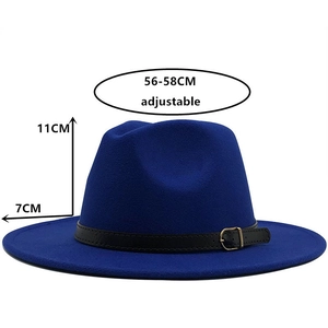Chapeau fedora bleu royal en laine avec ruban réglable et large bord plat unisexe