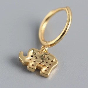 Boucles d'oreilles éléphant en argent sterling S925 avec finition dorée et poinçon 925