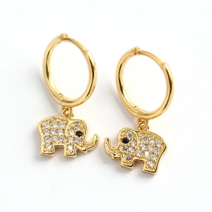 Boucles d'oreilles créoles en argent S925 doré avec pendentifs éléphants sertis