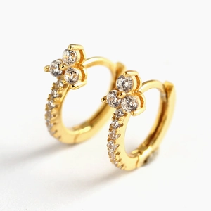 Luxury S925 sterling silver gold flower hoop earrings with sparkling zircon stones
