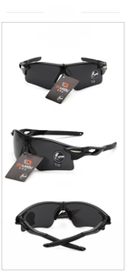 Three views of black semi-rimless sports sunglasses with gray explosion-proof lenses
