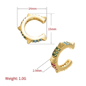 Colorful zircon ear cuff with gold plating and multicolor stones, 14mm diameter size