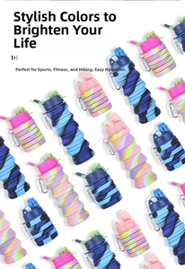 Collapsible silicone sports water bottles with metal carabiner clips in vibrant gradient colors