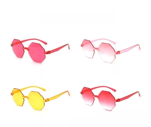 Detailed grid showing rimless octagonal sunglasses in various gradient jelly colors