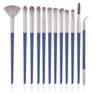 Set professionnel de 12 pinceaux de maquillage yeux avec manches bleus et fibres souples