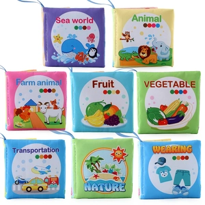 Set of 8 educational baby cloth books featuring animals and transport on white background