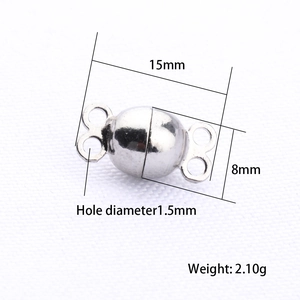 Macro detail of 8mm silver magnetic jewelry clasp showing 1.5mm hole size and dimensions