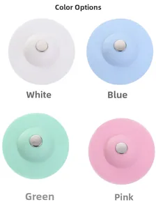 Four-color silicone sink drain stoppers in white, blue, green, and pink for kitchens