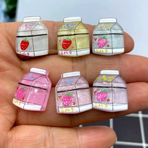 Miniature resin strawberry milk cartons with glitter for DIY phone cases and crafts