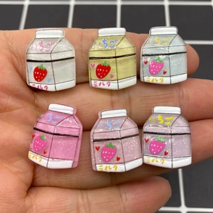Miniature resin strawberry milk cartons with glitter for DIY hair accessories and phone cases