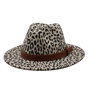 Classic leopard print wool felt fedora hat for women with brown leather band decoration