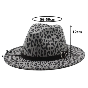 Chapeau fedora léopard gris avec ruban noir et anneau argenté pour hommes et femmes