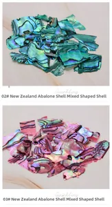 Macro shot of iridescent blue and pink New Zealand abalone shell flakes for nail art deco
