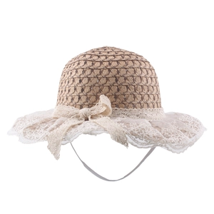 Women's summer straw hat with large lace bow and breathable wide brim for beach vacation