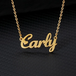 Custom 18K gold plated stainless steel name necklace featuring Carly letter pendant
