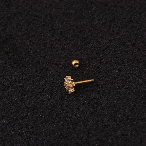 Golden flower-shaped stainless steel cartilage earring with sparkling zircon inlays