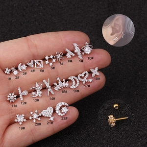 Stainless Steel Ear Cartilage Stud Earrings Inlaid Zircon Double Sided Screw Back Fashion Piercing Jewelry Women