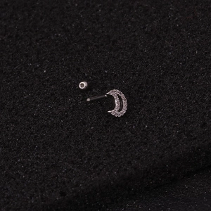 Silver stainless steel moon stud earring with sparkling zircon and screw ball back