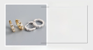 Detailed size parameters of S925 silver earrings with rectangular zircon inlays