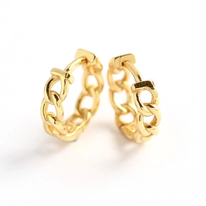 Chic 18k gold plated S925 sterling silver chain link hoop earrings with glossy finish