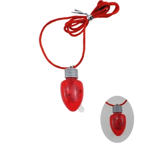 Christmas LED light bulb pendant necklace, red glowing bulb with cord for holiday gifts.