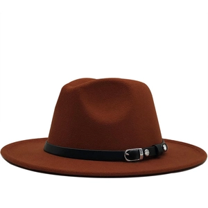 Chapeau Fedora classique en feutre de laine rouille à large bord et boucle en cuir noir
