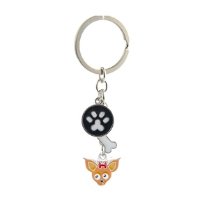 Dog paw bone and chihuahua pendant keychain set with colorful enamel finish charms