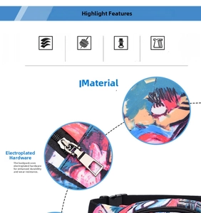 Detail of durable electroplated metal zippers and graffiti print on the sports waist bag
