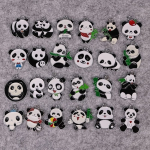 Cute Cartoon Panda Enamel Charms Zinc Alloy Animal Pendants For DIY Jewelry Making Bracelet Necklace Keychain