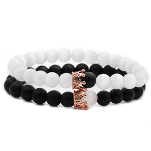 Matte Stone Crown Beaded Bracelet Copper Zircon Cat Eye Couple Jewelry Fashion Unisex Stretch