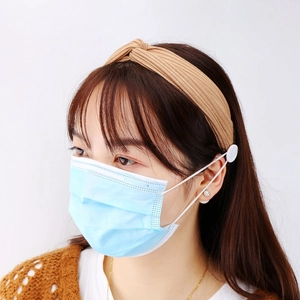 Bandeau en maille côtelée beige avec boutons latéraux pour masque, style d'hiver doux