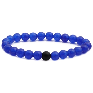 Lapis lazuli and matte black onyx beaded bracelet with blue translucent stones