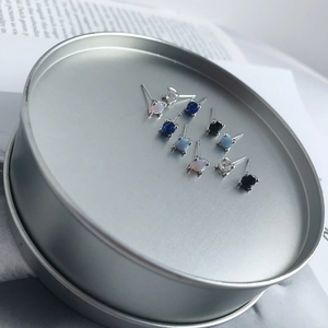 S925 sterling silver geometric mini round stud earrings in assorted gemstone colors