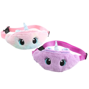 Cute unicorn plush fanny pack for kids with large embroidered eyes and adjustable strap