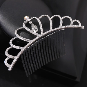 Elegant silver crown hair comb with sparkling rhinestones and waterdrop crystal pendant