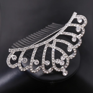 Elegant silver crown hair comb with sparkling rhinestones for bridal and formal occasions