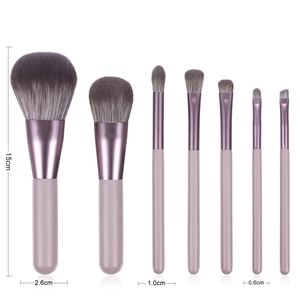 Detailed size specifications for 7pcs purple makeup brush set with 15cm length
