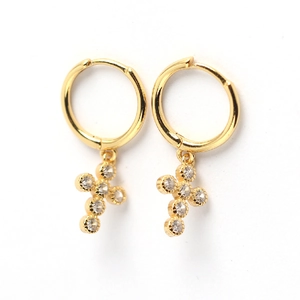 Elegant gold S925 sterling silver hoop earrings with sparkling cross pendant charms