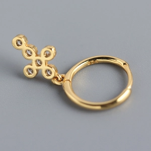 Luxurious S925 sterling silver gold mini cross earrings with shimmering clear crystals
