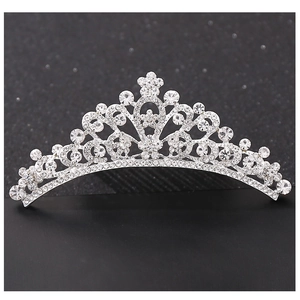 Silver crown hair comb with sparkling rhinestones for bridal or festive occasions
