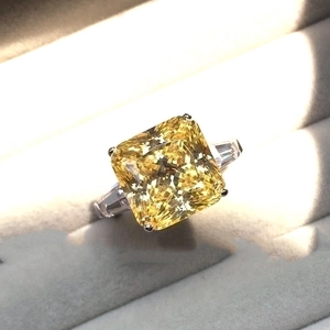 Anello Di Lusso In Zircone Giallo Taglio Quadrato Regolabile In Rame Pietre Multiple Fidanzamento Matrimonio Gioielli