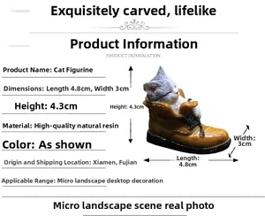 Detailed view of resin kitten in shoe miniature with dimensions 4.8cm x 3.0cm x 4.3cm