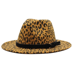 Chapeau Fedora Imprimé Léopard En Feutre Large Bord Jazz Cap Avec Boucle Métallique Bande Décorative Pour Hommes Et Femmes