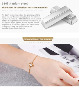 Detail of water drop pendant in 316L stainless steel with crystal pavé on gold chain