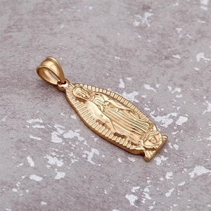 18k gold plated titanium steel religious pendant featuring Virgin Mary relief detail